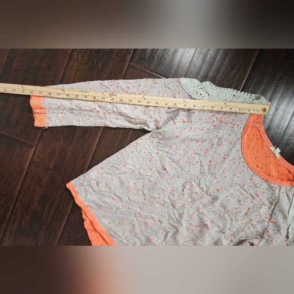 Oddy Womens Distressed Shoulder Cut Out Orange Grey Pullover Sweater - Picture 5 of 11